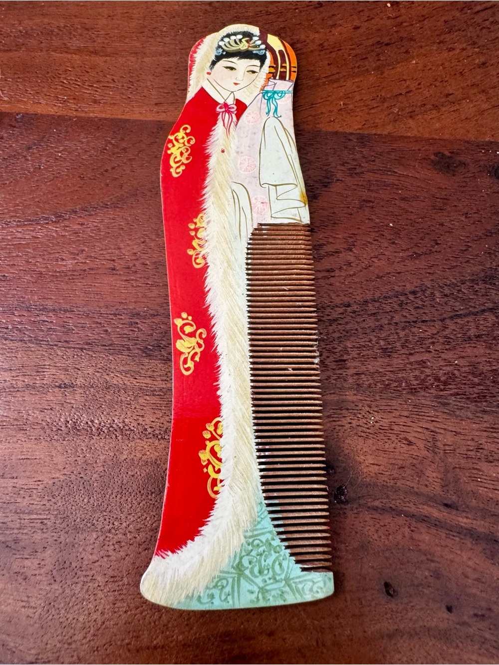 Geisha Wood Hair Comb, Geisha Girl Comb, Japanese Geisha Folk Art, Asian Vintage